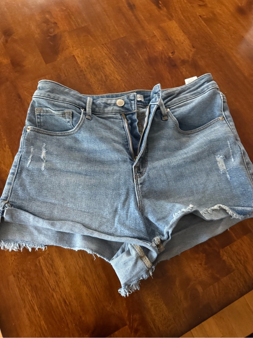 Good American Light Blue Distressed High-Rise Jean Shorts